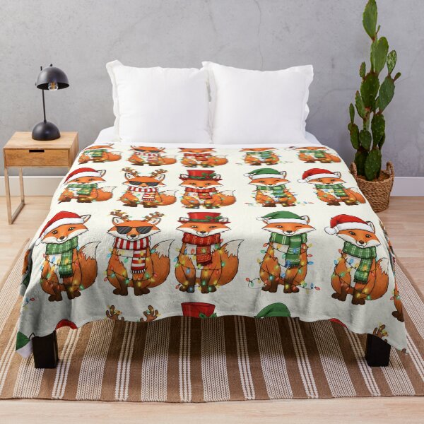 Item preview, Four Cute Christmas Foxes – Festive Watercolor Animals with Scarves, Lights, and Hats designed and sold by EmeraldeaArt.