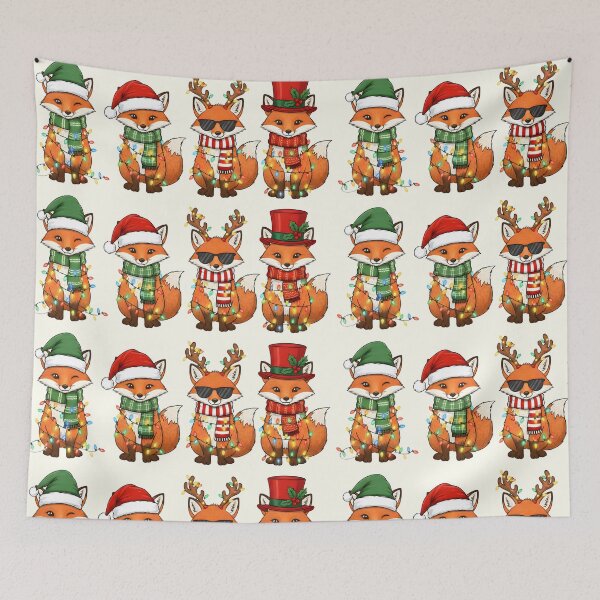 Item preview, Four Cute Christmas Foxes – Festive Watercolor Animals with Scarves, Lights, and Hats designed and sold by EmeraldeaArt.