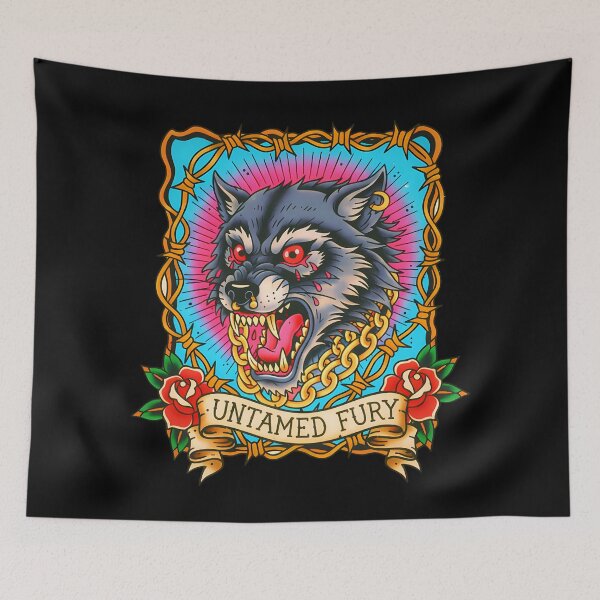 Item preview, UNTAMED FURY Growling Wolf Traditional Tattoo Flash designed and sold by CoffinsArt.