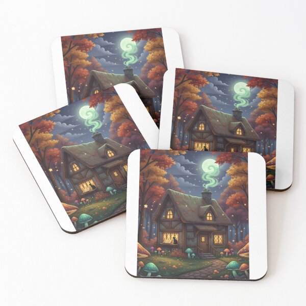 Item preview, Cozy Witchy Cottagecore Cabin Art Print, Magical Forest Mushroom House, Autumnal Fairycore Sticker designed and sold by SueQsArt.