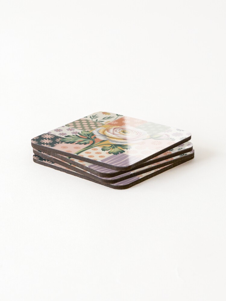 Thumbnail 4 of 5, Coasters (Set of 4), White Ranunculus Patchwork designed and sold by jessarty.
