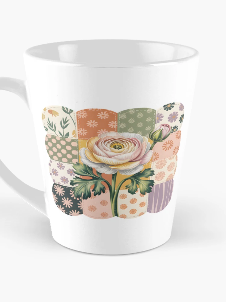 Thumbnail 3 of 4, Coffee Mug, White Ranunculus Patchwork designed and sold by JessArty.