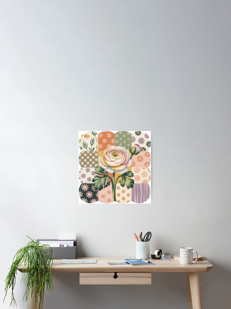 Thumbnail 2 of 3, Poster, White Ranunculus Patchwork designed and sold by JessArty.