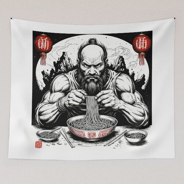 Item preview, Chinese Bodybuilder Eats Ramen. Armrestler Eats Noodles. Chinese Food. Strong Man.  designed and sold by PeasyEasy.