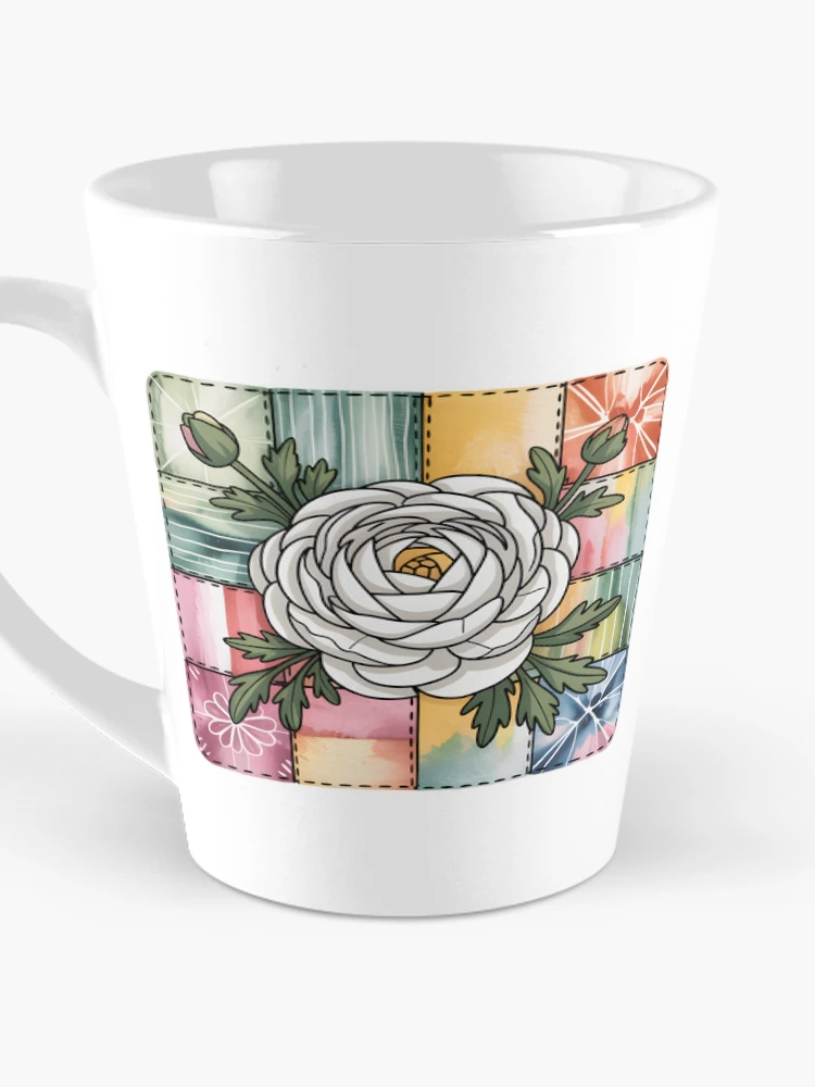 Thumbnail 3 of 4, Coffee Mug, White Ranunculus Patchwork designed and sold by JessArty.