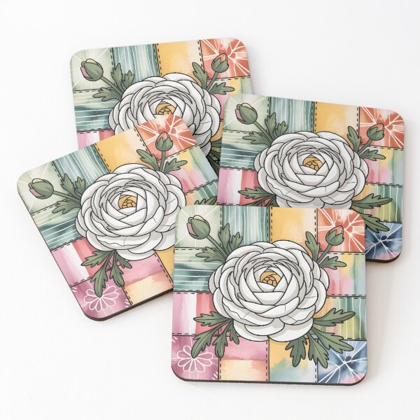 Item preview, White Ranunculus Patchwork designed and sold by JessArty ⭐⭐⭐⭐⭐.