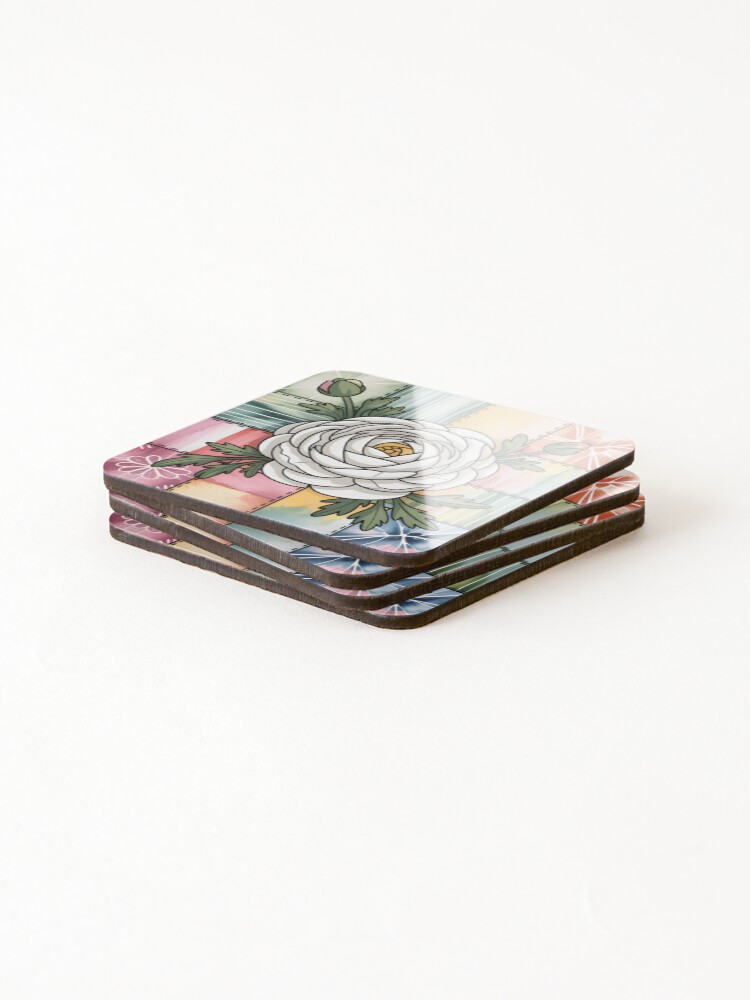 Thumbnail 4 of 5, Coasters (Set of 4), White Ranunculus Patchwork designed and sold by jessarty.