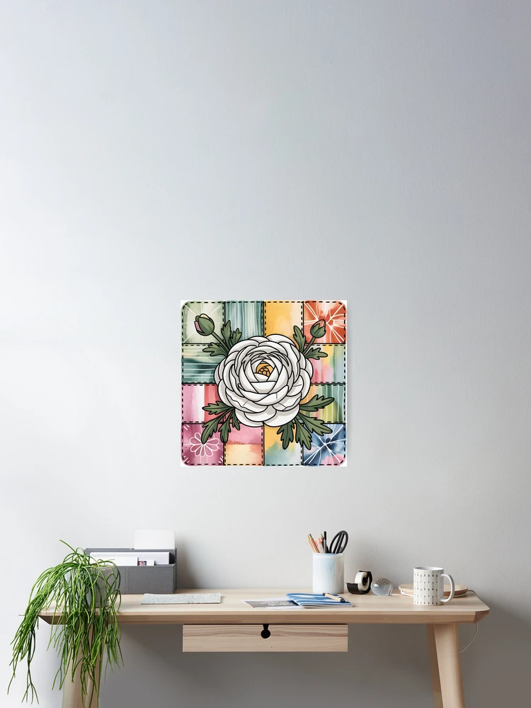 Thumbnail 2 of 3, Poster, White Ranunculus Patchwork designed and sold by JessArty.