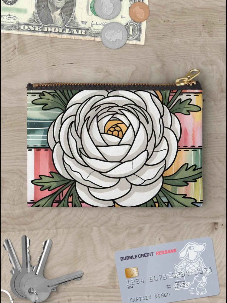 Thumbnail 3 of 4, Zipper Pouch, White Ranunculus Patchwork designed and sold by JessArty.