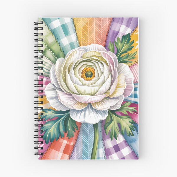 Item preview, White Ranunculus - Colorful Patchwork Art designed and sold by JessArty ⭐⭐⭐⭐⭐.