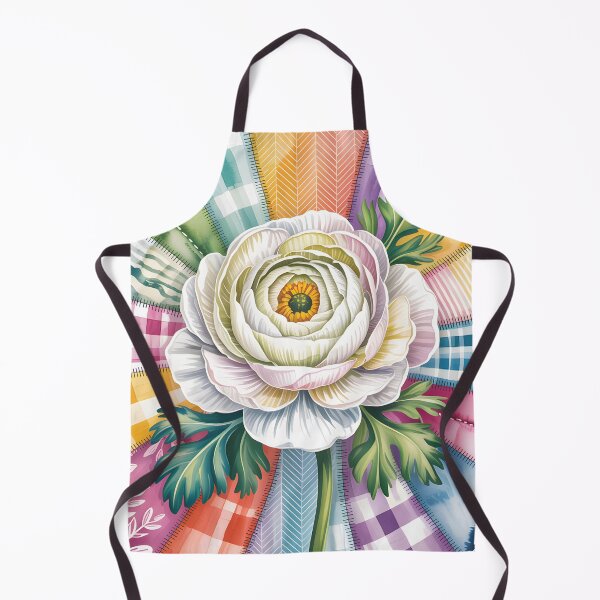 Item preview, White Ranunculus  - Colorful Patchwork Art designed and sold by JessArty ⭐⭐⭐⭐⭐.