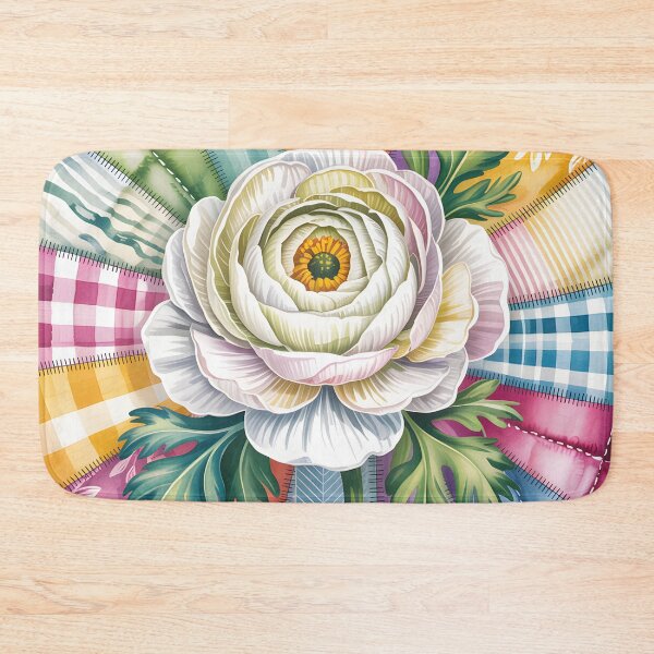 Item preview, White Ranunculus  - Colorful Patchwork Art designed and sold by JessArty ⭐⭐⭐⭐⭐.