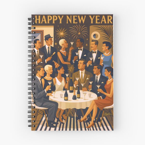 Item preview, Mid Century Modern Art "The Martini Intellectuals" Happy New Year designed and sold by Lee Hiller Designs.