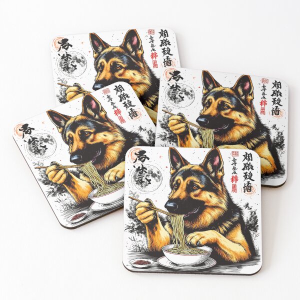 Artikelvorschau, Chinesischer Deutscher Schäferhund isst Nudeln. Hund isst Ramen. Schäferhund isst Spaghetti. entworfen und verkauft von PeasyEasy.