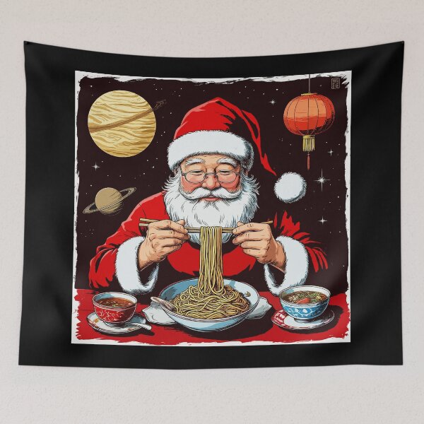 Item preview, Chinese Santa Eats Noodles. Santa Eats Ramen on Christmas. Cosmic Santa Eats Spaghetti designed and sold by PeasyEasy.