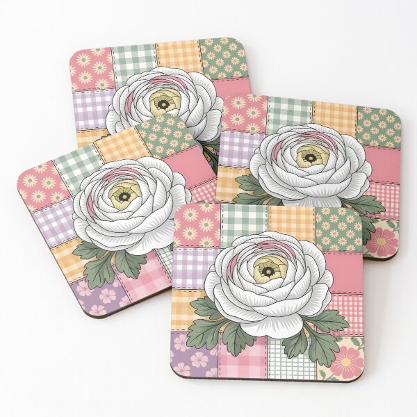 Item preview, White Ranunculus  - Cozy Patchwork Floral designed and sold by JessArty ⭐⭐⭐⭐⭐.
