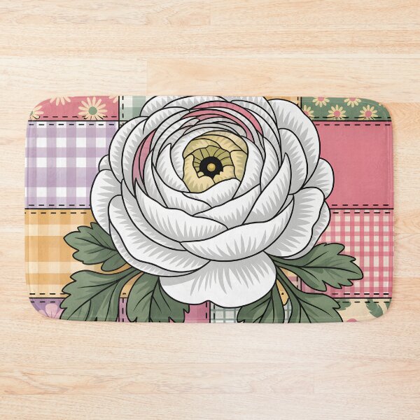 Item preview, White Ranunculus  - Cozy Patchwork Floral designed and sold by JessArty ⭐⭐⭐⭐⭐.