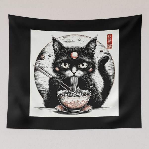 Item preview, Chinese Kitten Eats Noodles. Chinese Food. Japanese Food. Funny Cat designed and sold by PeasyEasy.