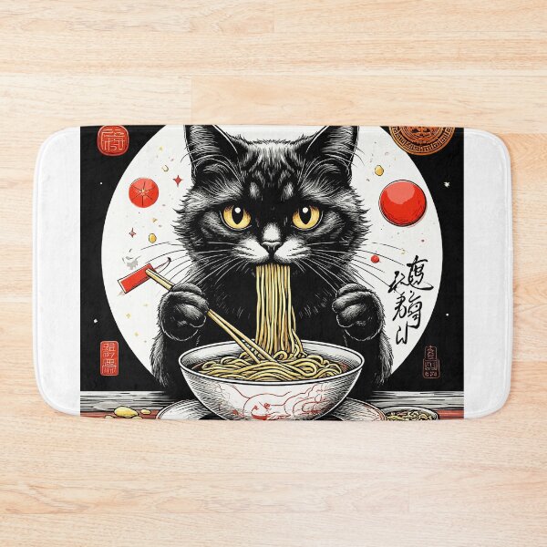 Item preview, Chinese Cat Eats Noodles. Chinese Food. Japanese Food. Funny Kitten designed and sold by PeasyEasy.