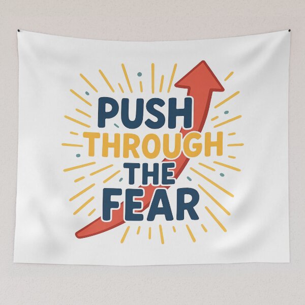 Item preview, Push Through the Fear Motivational Typography with Arrow. designed and sold by The-T-In-Retro.