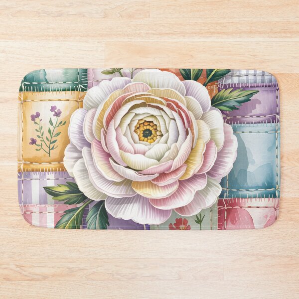 Item preview, White Ranunculus  - White Ranunculus Patchwork Floral Art designed and sold by JessArty.