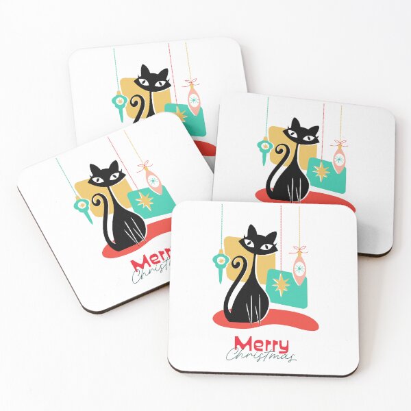 Item preview, Vintage retro MCM Mid Century modern with black kitty cat and ornaments designed and sold by Jdawnink.
