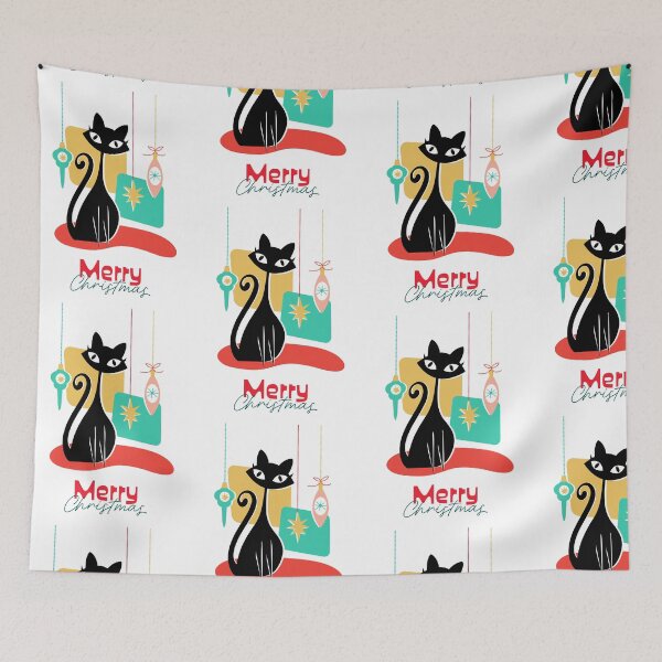 Item preview, Vintage retro MCM Mid Century modern with black kitty cat and ornaments designed and sold by Jdawnink.