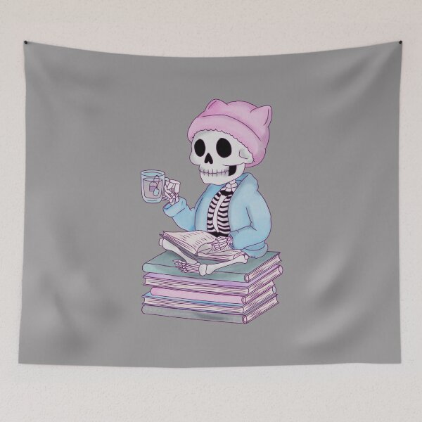 Item preview, Bone-A-Fide Bookworm - Cozy Skeleton in Cardigan and Beanie designed and sold by DerpCatSketches.