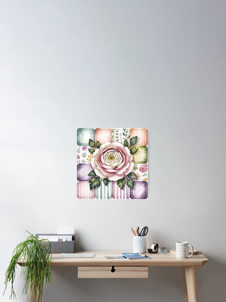 Thumbnail 2 of 3, Poster, White Ranunculus - Patchwork Botanical designed and sold by JessArty.