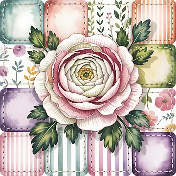 Artwork thumbnail, White Ranunculus - Patchwork Botanical by JessArty