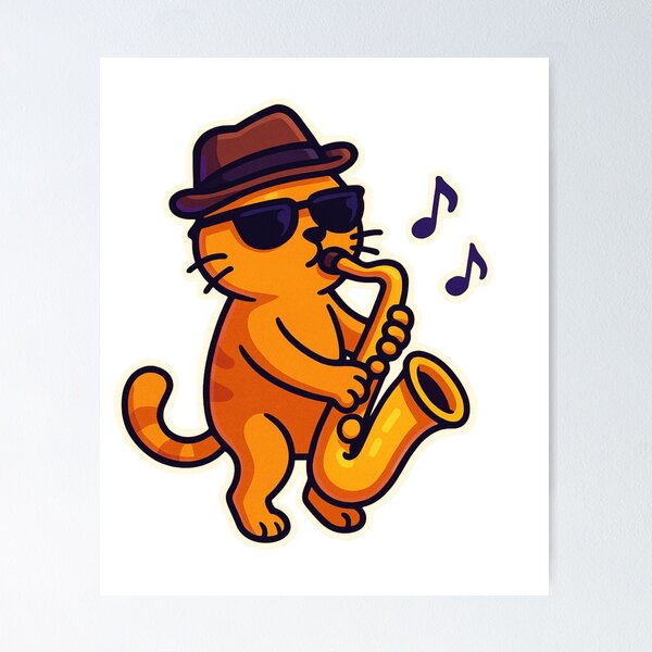 Item preview, Jazz Cat – Cool Orange Kitty Playing Saxophone designed and sold by MeowLaugh.