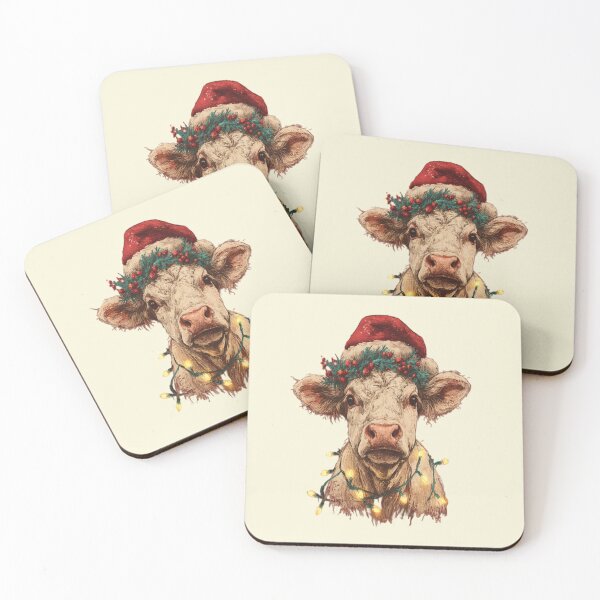 Item preview, Festive Highland Cow – Christmas Lights and Santa Hat Art designed and sold by Eagle Falls Animal Creations.