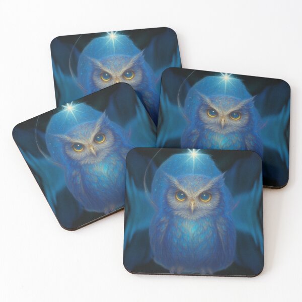 Item preview, Wise Elf Owl with Big Blue Eyes Under a Starry Sky designed and sold by Spank My Yeti.