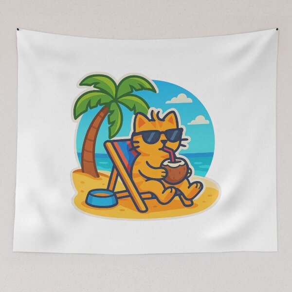 Item preview, Beach Cat – Cool Orange Kitty Relaxing with Coconut Drink designed and sold by MeowLaugh.