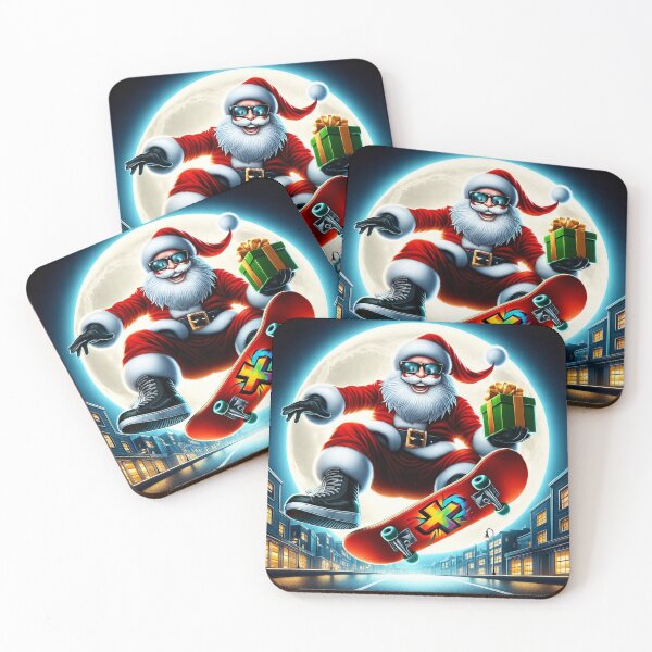 Item preview, Skate Santa Moonflip - Santa Claus Skateboard Trick Under Full Moon Christmas Skate Art, Urban Holiday Illustration designed and sold by AnTartstudios.