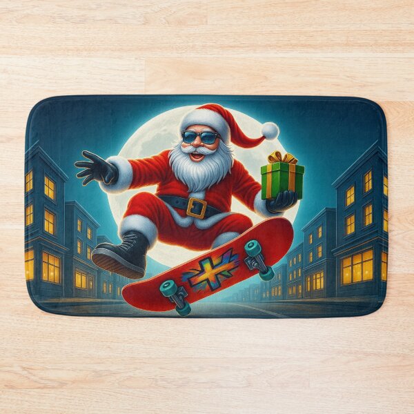 Item preview, Skate Santa Moonflip - Santa Claus Skateboard Trick Under Full Moon Christmas Skate Art, Urban Holiday Illustration designed and sold by AnTartstudios.