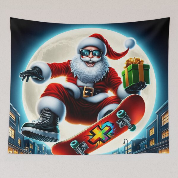 Item preview, Skate Santa Moonflip - Santa Claus Skateboard Trick Under Full Moon Christmas Skate Art, Urban Holiday Illustration designed and sold by AnTartstudios.