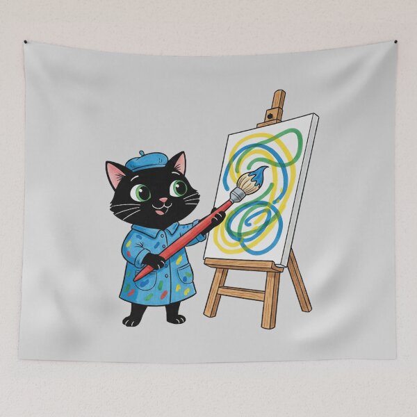 Item preview, Artist cat painting a canvas designed and sold by ZuriRetroPrints.