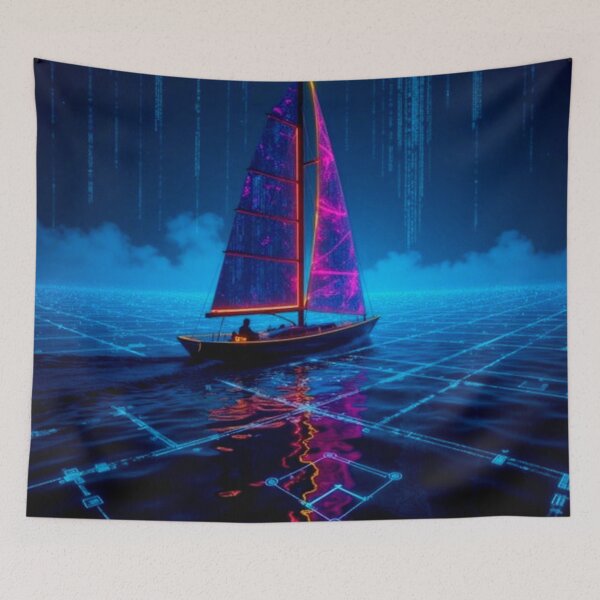 Item preview, Digital Sailing Boat Blue Pink designed and sold by ChristinasMess.