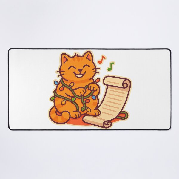 Item preview, Happy Christmas Cat – Cute Orange Kitty with Lights and Wish List designed and sold by MeowLaugh.