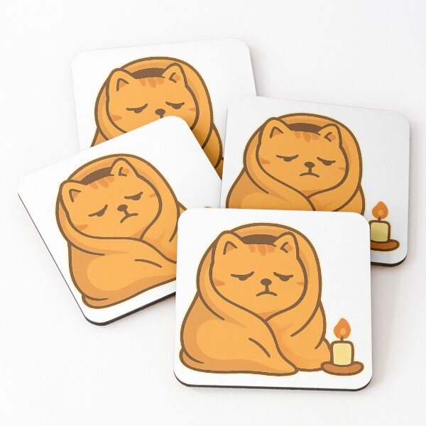 Item preview, Sad Cozy Cat – Orange Kitty Wrapped in Blanket with Candle designed and sold by MeowLaugh.
