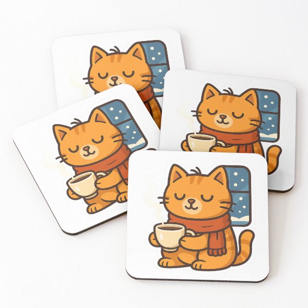 Item preview, Winter Coffee Cat – Cozy Orange Kitty with Scarf and Mug designed and sold by MeowLaugh.