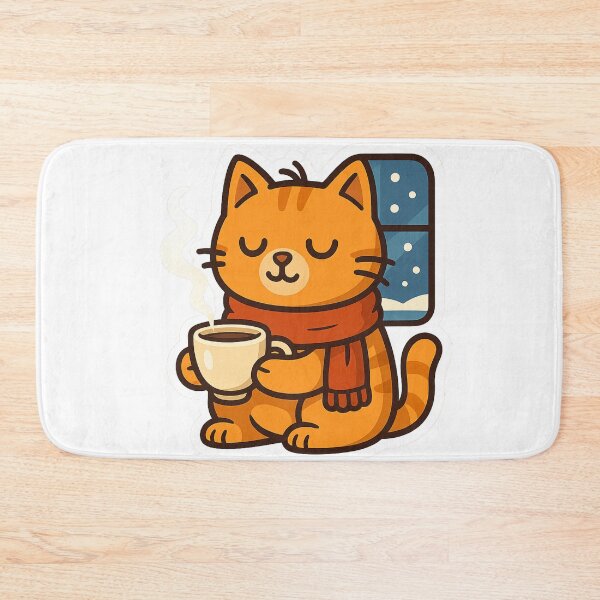 Item preview, Winter Coffee Cat – Cozy Orange Kitty with Scarf and Mug designed and sold by MeowLaugh.