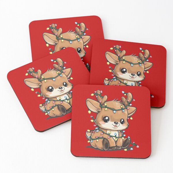 Item preview, Cute Christmas Deer Wrapped in Lights – Kawaii Holiday Reindeer Art designed and sold by Teeny Quities.
