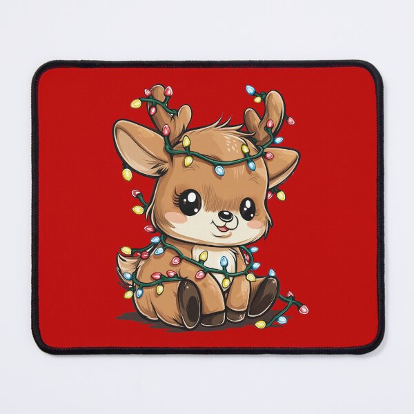 Item preview, Cute Christmas Deer Wrapped in Lights – Kawaii Holiday Reindeer Art designed and sold by Teeny Quities.