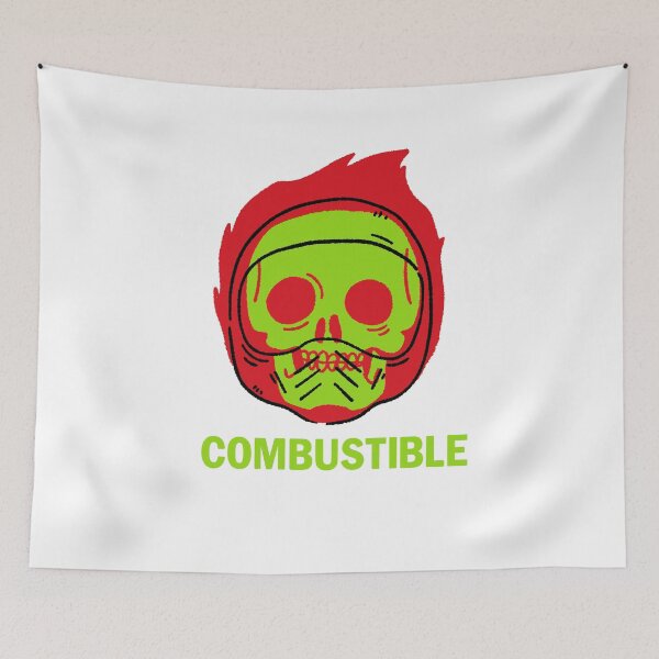 Item preview, COMBUSTIBLE" Flaming Skull Graphic Tee - High-Octane Rider Warning Shirt designed and sold by RNASstuff.