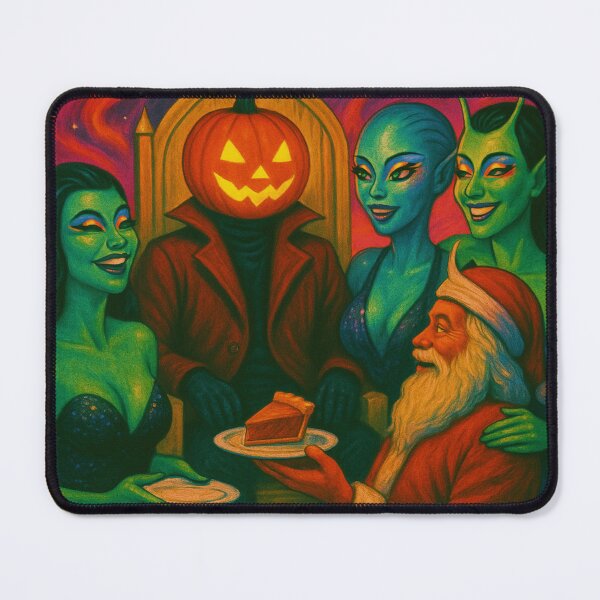 Item preview, Headless Horseman Holiday Banquet: Santa and Aliens Share Pie in Cosmic Style designed and sold by TheHorsemanRidesAgain.