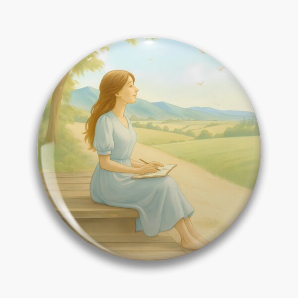 Item preview, Girl Sketching a Peaceful Mountainside Scene – Square Wall Art from FunscapeHQ's Calm Spaces designed and sold by FunscapeHQ.
