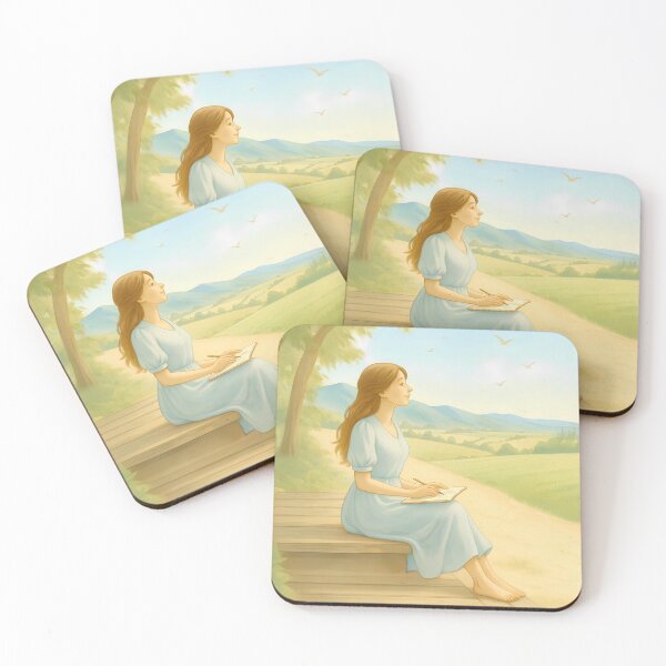 Item preview, Girl Sketching a Peaceful Mountainside Scene – Square Wall Art from FunscapeHQ's Calm Spaces designed and sold by FunscapeHQ.