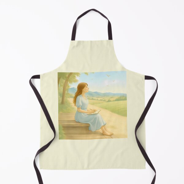 Item preview, Girl Sketching a Peaceful Mountainside Scene – Square Wall Art from FunscapeHQ's Calm Spaces designed and sold by FunscapeHQ.